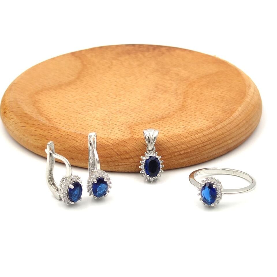 SAFİR ZİRKON TAŞLI OVAL GÜMÜŞ SET