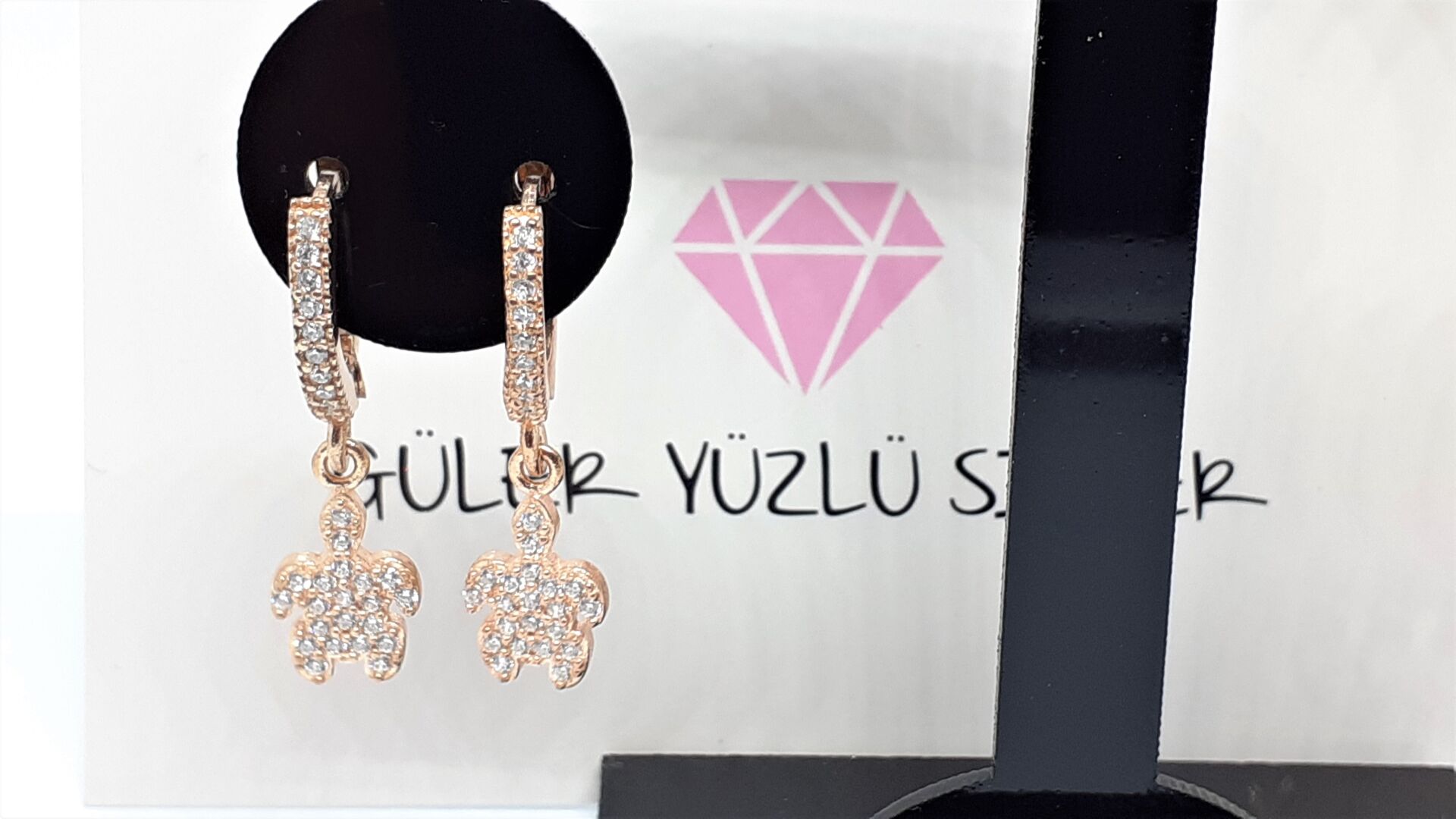 SALLANTILI ZİRKON TAŞLI MİNİ KAPLUMBAĞA HALKA GÜMÜŞ KÜPE