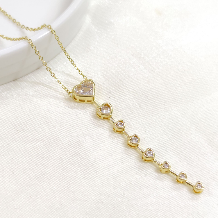 ÇELİK KALP TAŞLI Y KOLYE ZİNCİR GOLD 40+5 CM