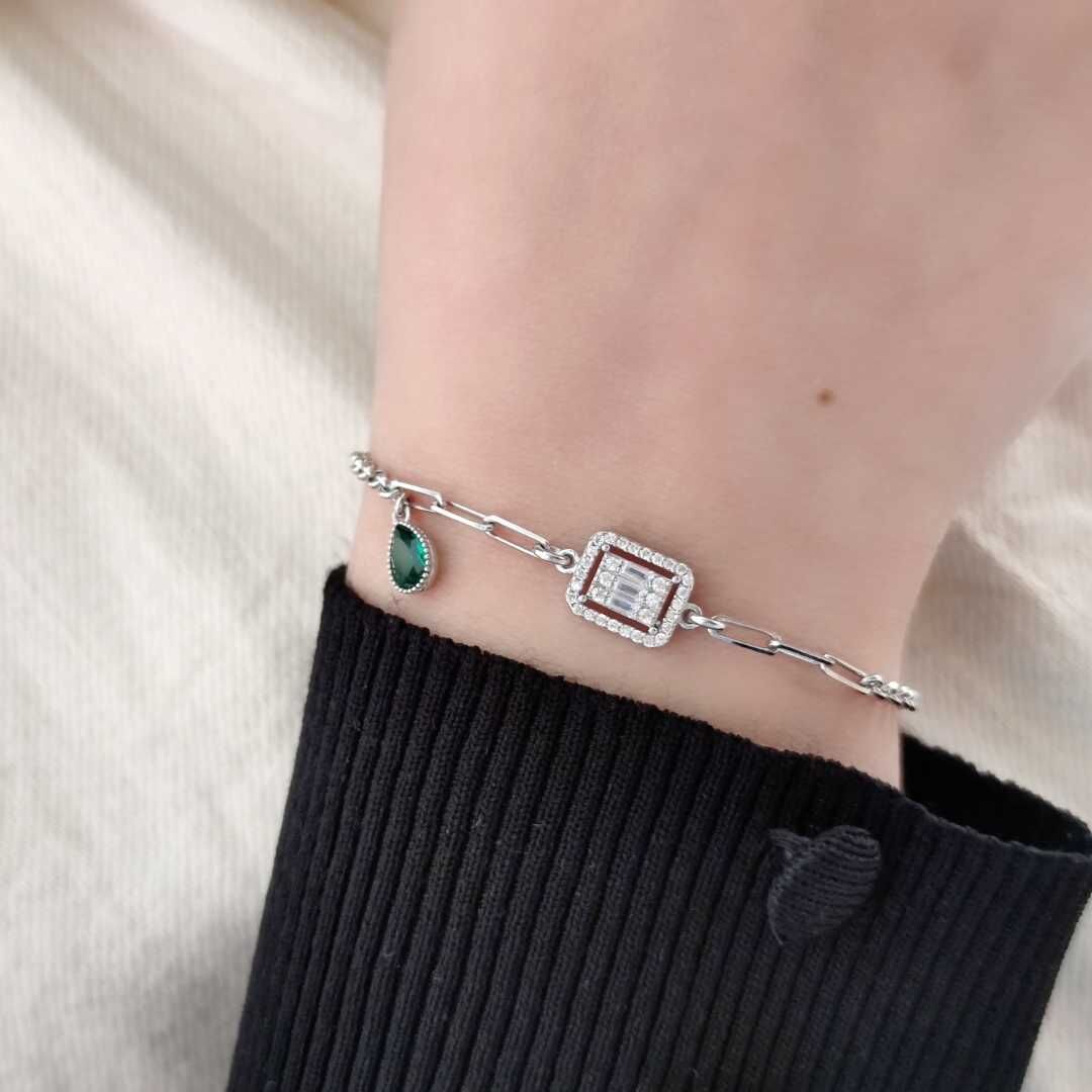 DAMLA DETAY PIRLANTA MONTÜR BAGET GÜMÜŞ BİLEKLİK RODYUM BEYAZ - STD