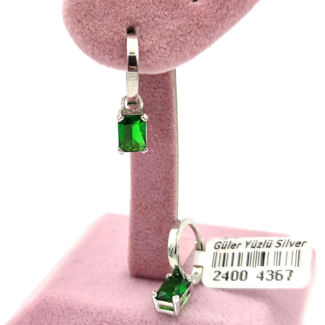 ZÜMRÜT ZİRKON BAGET HALKA GÜMÜŞ KÜPE RODYUM BEYAZ - STD