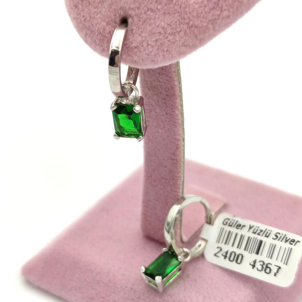 ZÜMRÜT ZİRKON BAGET HALKA GÜMÜŞ KÜPE RODYUM BEYAZ - STD