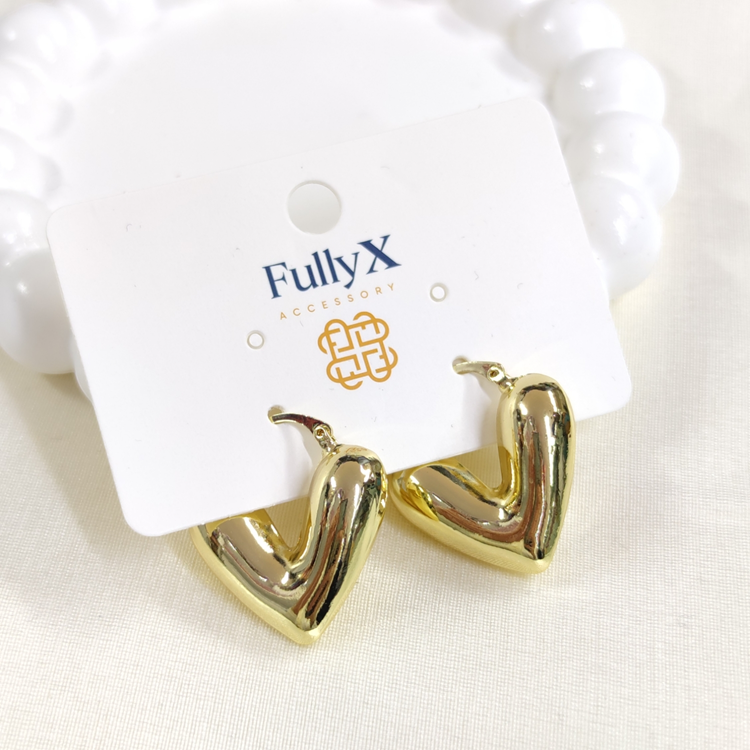 FULLYX BÜYÜK BOMBELİ 27 MM KALP KALIN HALKA KÜPE GOLD