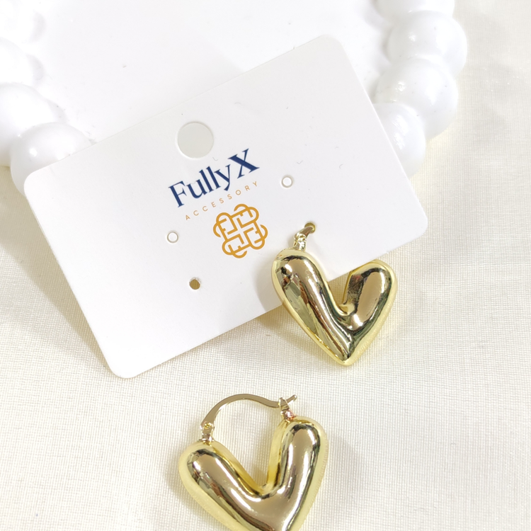 FULLYX BÜYÜK BOMBELİ 27 MM KALP KALIN HALKA KÜPE GOLD