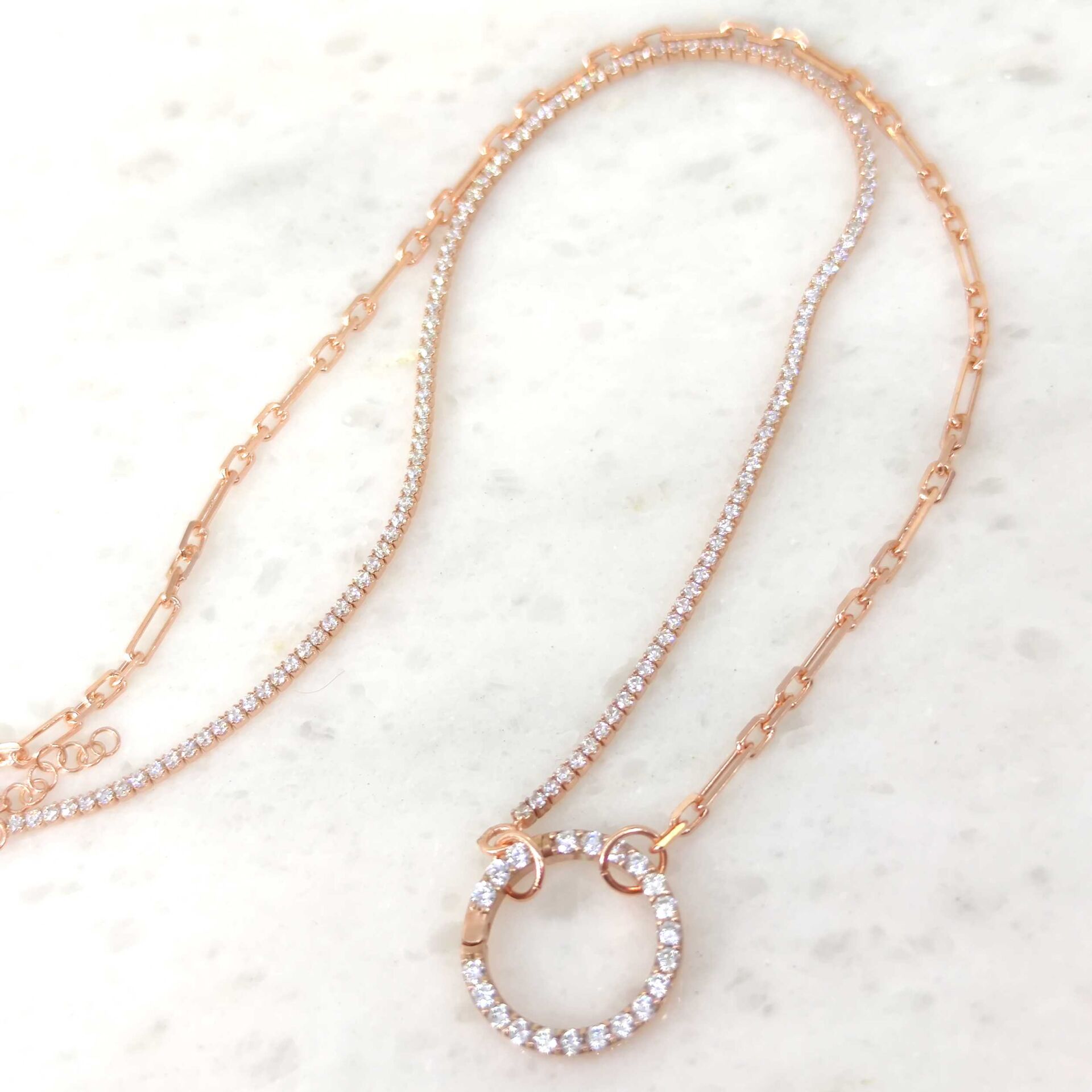 KİLİT DETAYLI SU YOLU ZİNCİR GÜMÜŞ KOLYE ROSE BAKIR - STD