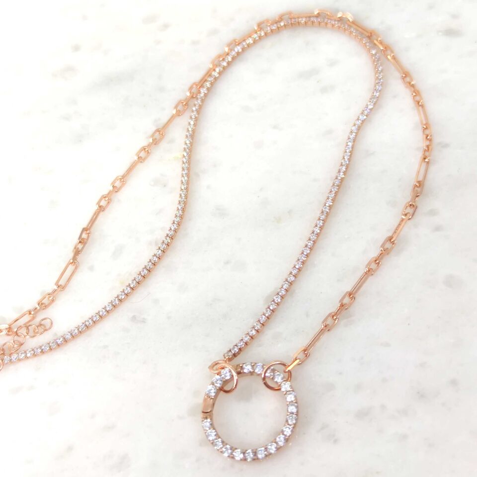 KİLİT DETAYLI SU YOLU ZİNCİR GÜMÜŞ KOLYE ROSE BAKIR - STD