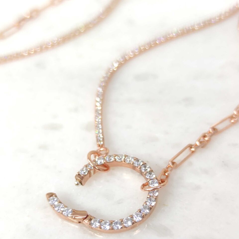 KİLİT DETAYLI SU YOLU ZİNCİR GÜMÜŞ KOLYE ROSE BAKIR - STD