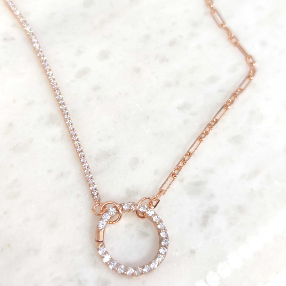 KİLİT DETAYLI SU YOLU ZİNCİR GÜMÜŞ KOLYE ROSE BAKIR - STD