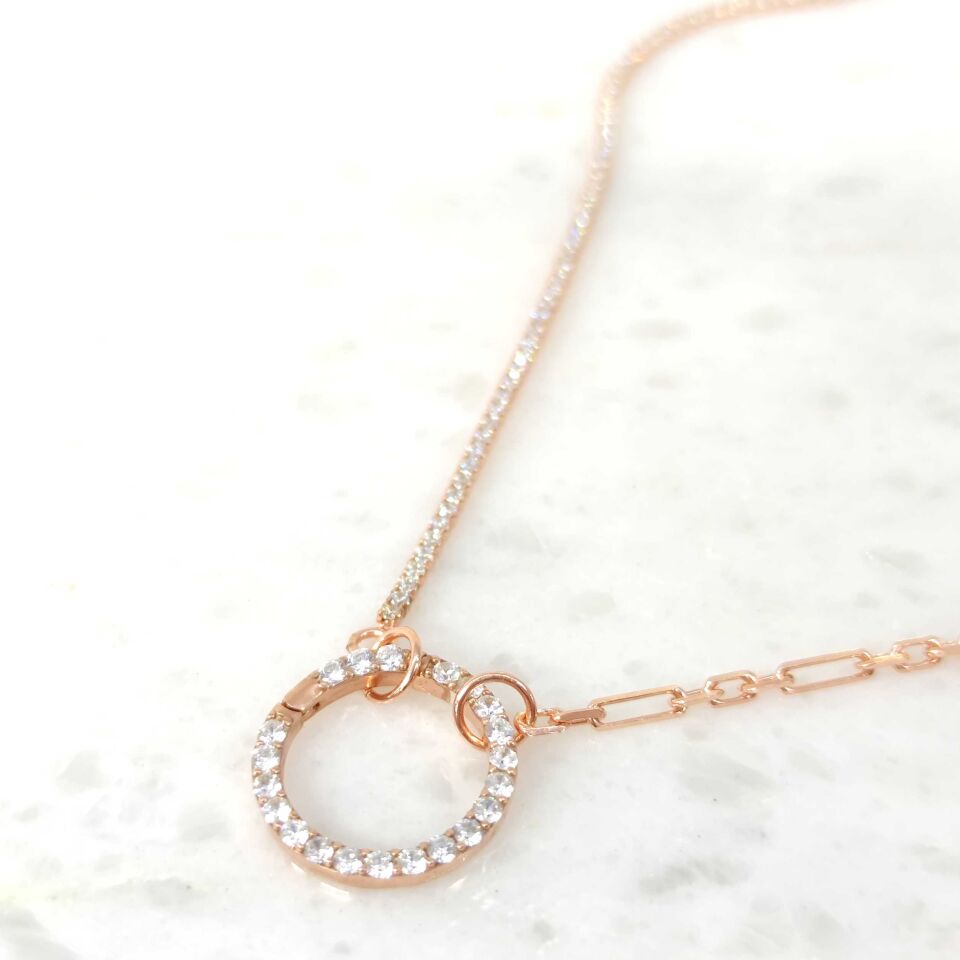 KİLİT DETAYLI SU YOLU ZİNCİR GÜMÜŞ KOLYE ROSE BAKIR - STD