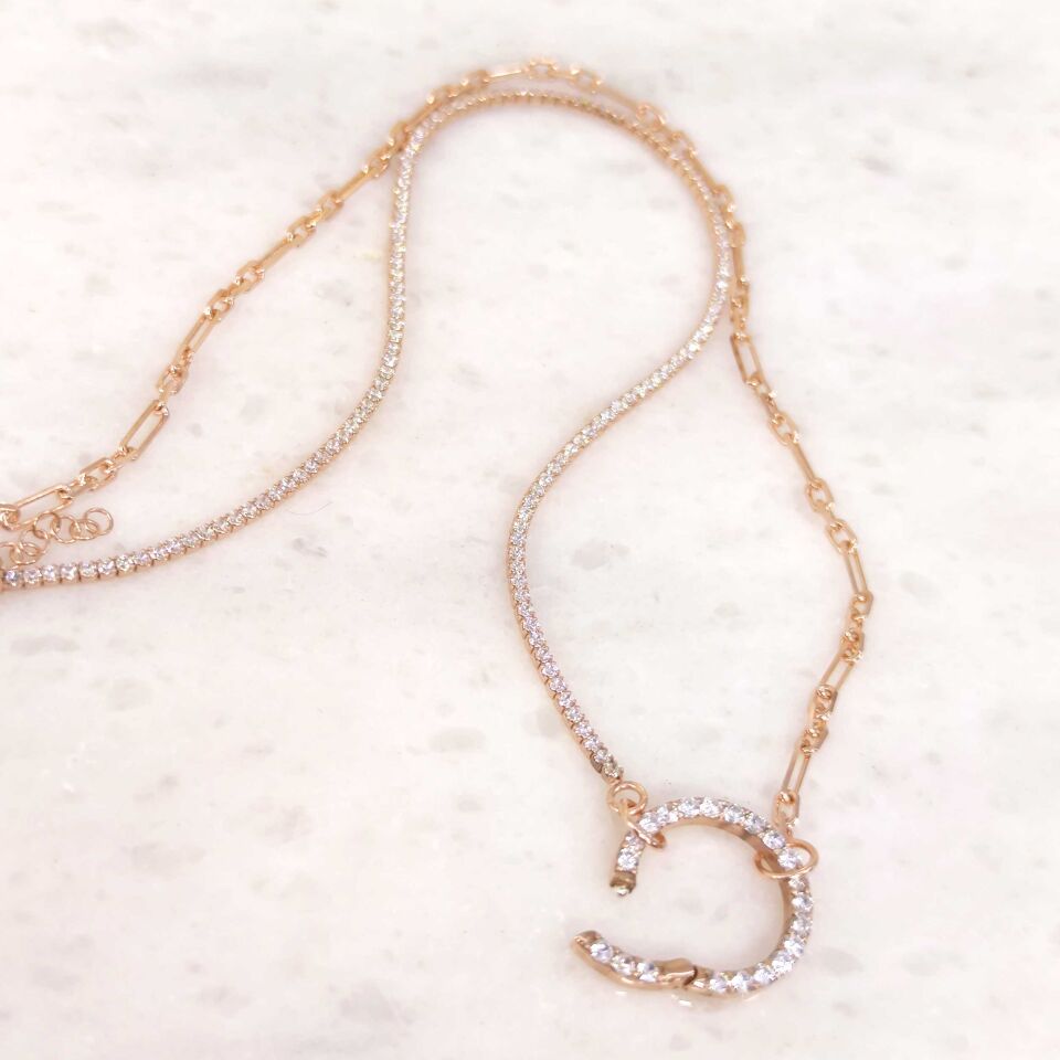 KİLİT DETAYLI SU YOLU ZİNCİR GÜMÜŞ KOLYE ROSE BAKIR - STD