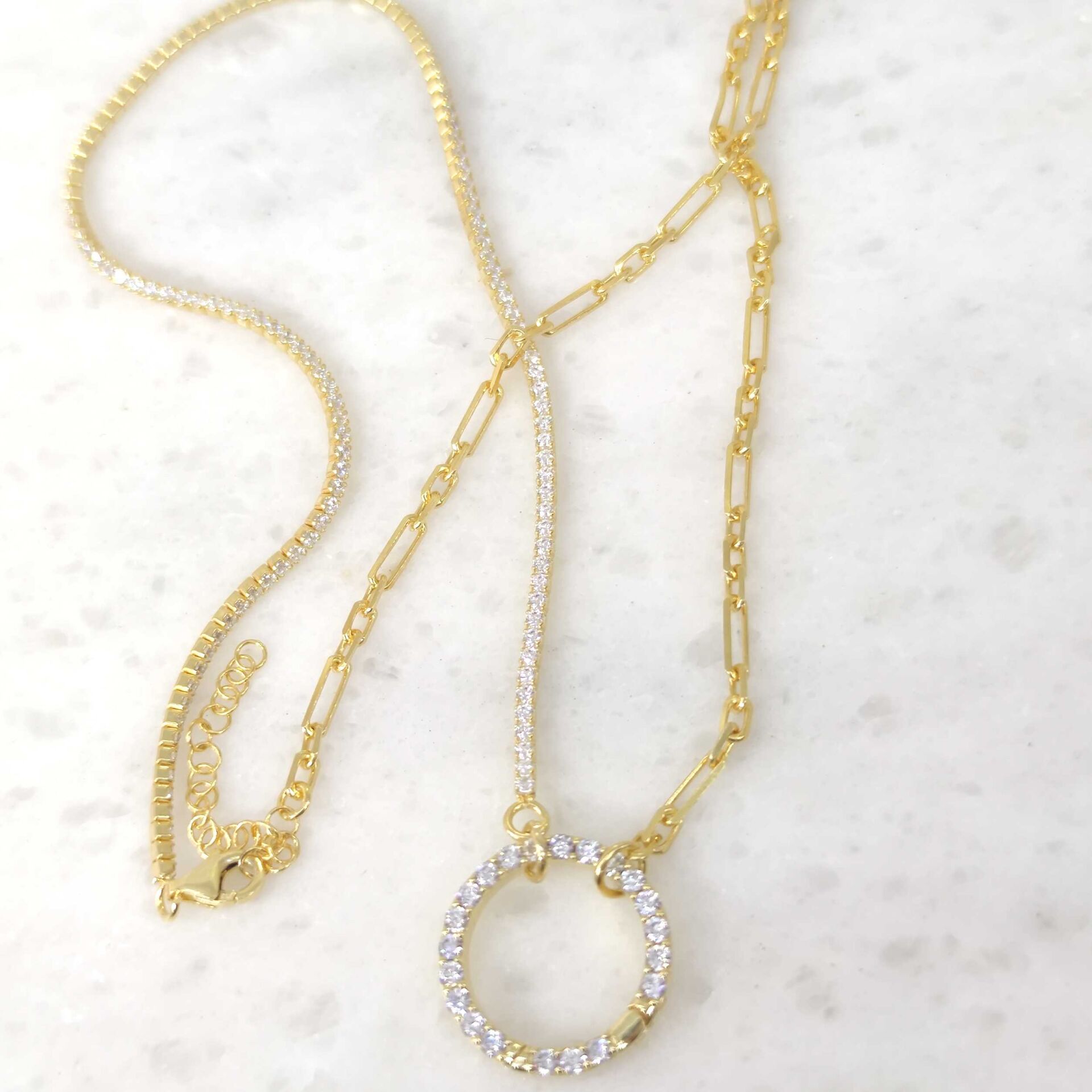 KİLİT DETAYLI SU YOLU ZİNCİR GÜMÜŞ KOLYE ALTIN SARI - STD