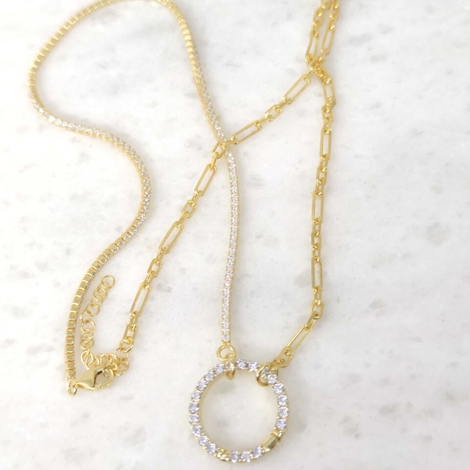 KİLİT DETAYLI SU YOLU ZİNCİR GÜMÜŞ KOLYE ALTIN SARI - STD