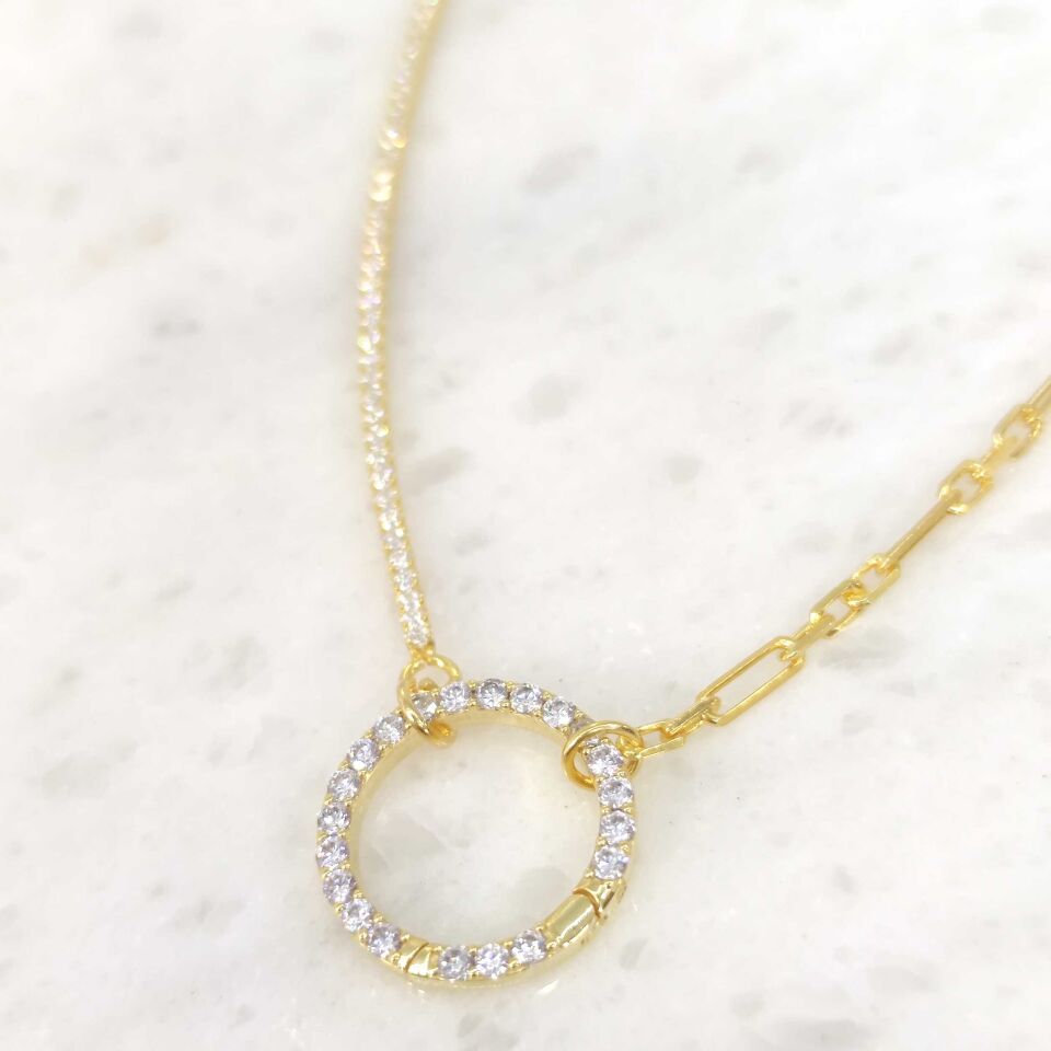 KİLİT DETAYLI SU YOLU ZİNCİR GÜMÜŞ KOLYE ALTIN SARI - STD