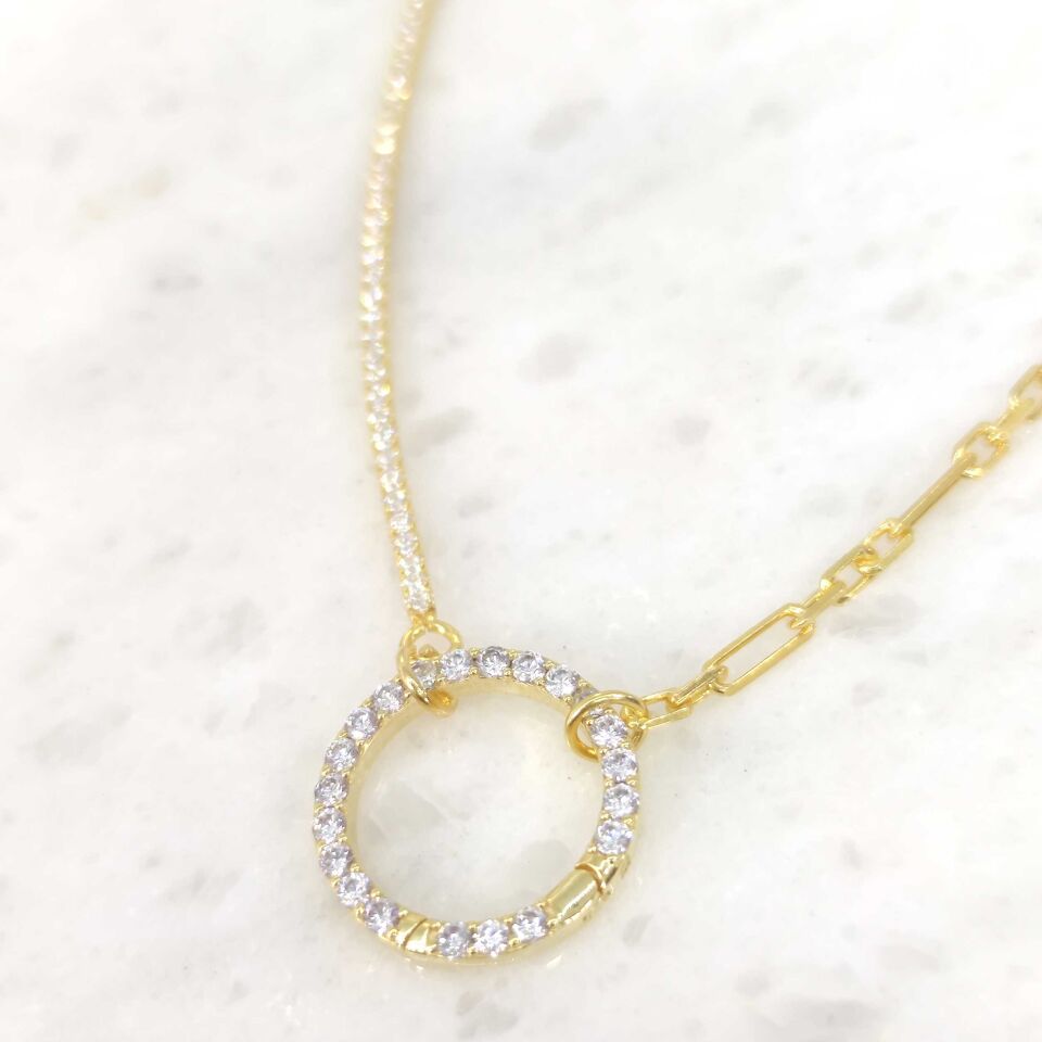 KİLİT DETAYLI SU YOLU ZİNCİR GÜMÜŞ KOLYE ALTIN SARI - STD