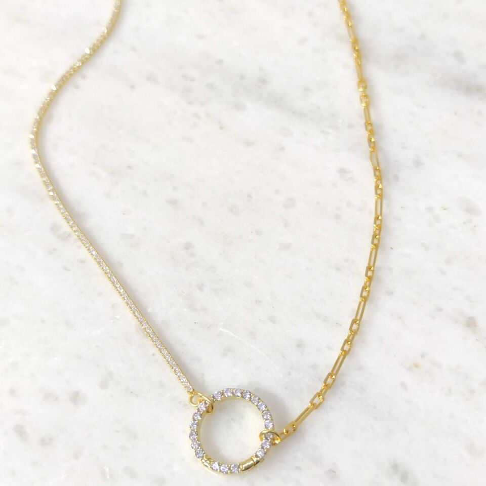 KİLİT DETAYLI SU YOLU ZİNCİR GÜMÜŞ KOLYE ALTIN SARI - STD