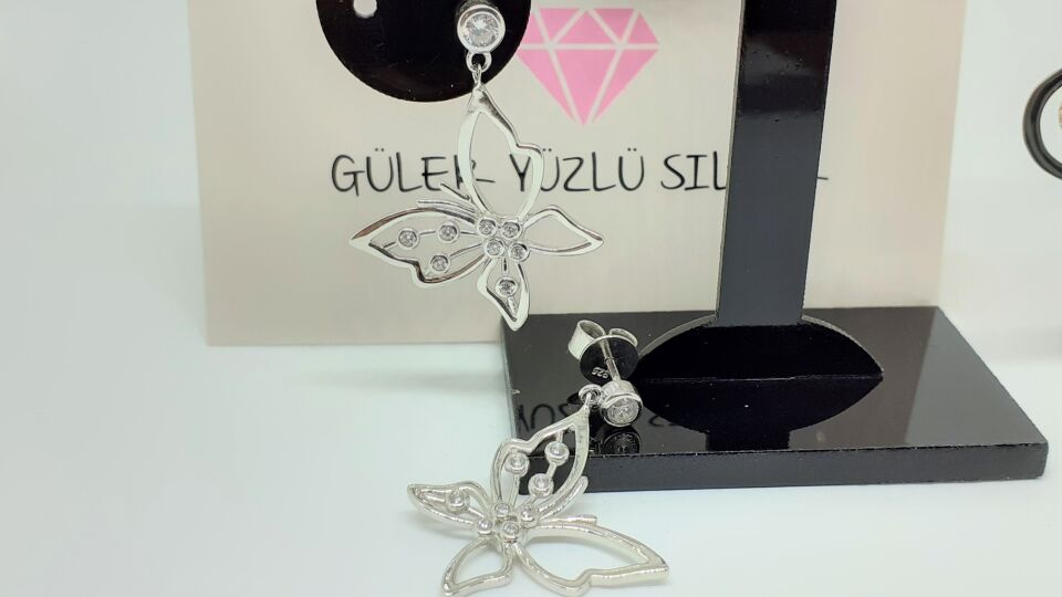 ÇİVİLİ SALLANTILI BÜYÜK KELEBEK GÜMÜŞ KÜPE