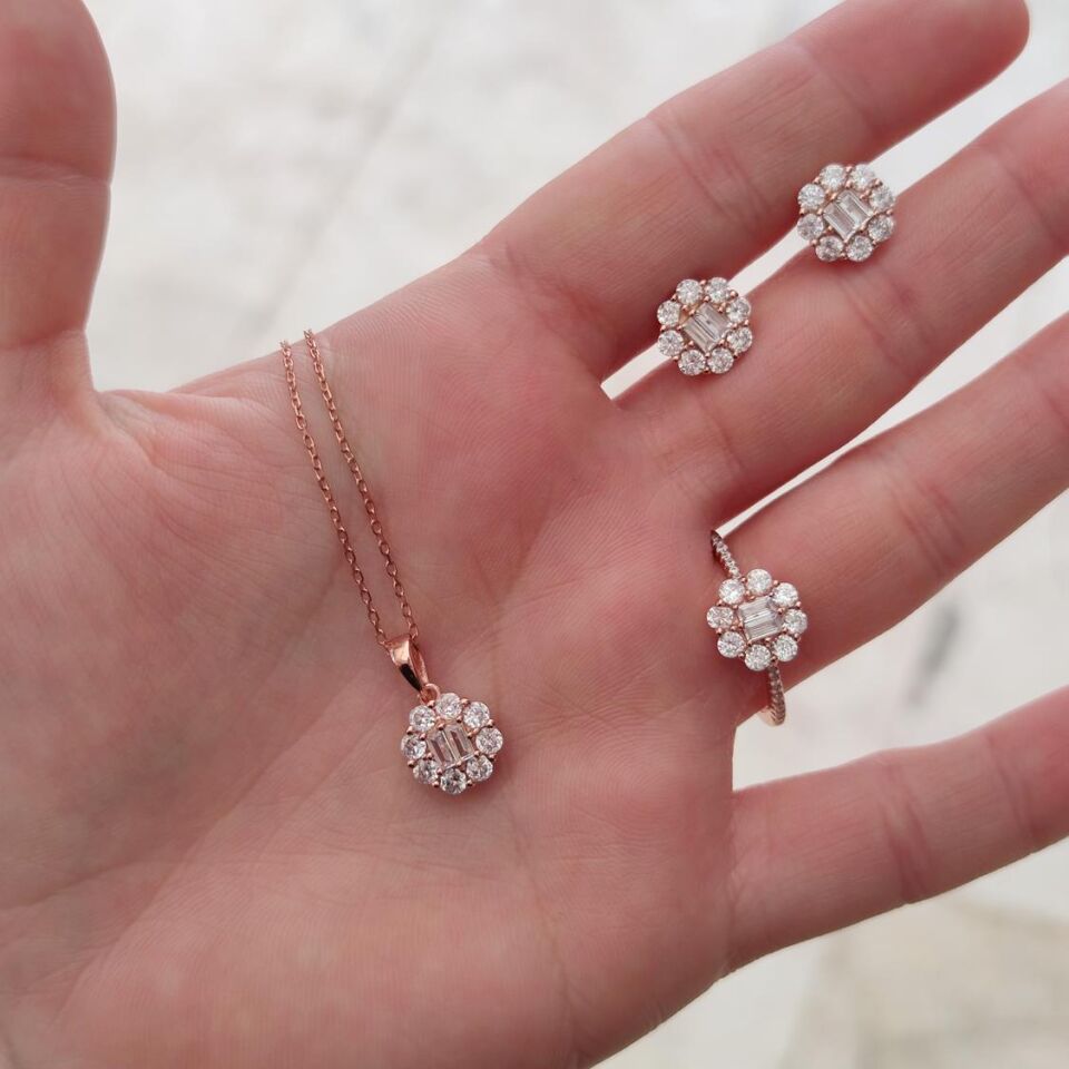 BAGET ZİRKON TAŞLI ÜÇLÜ GÜMÜŞ SET - 20 numara