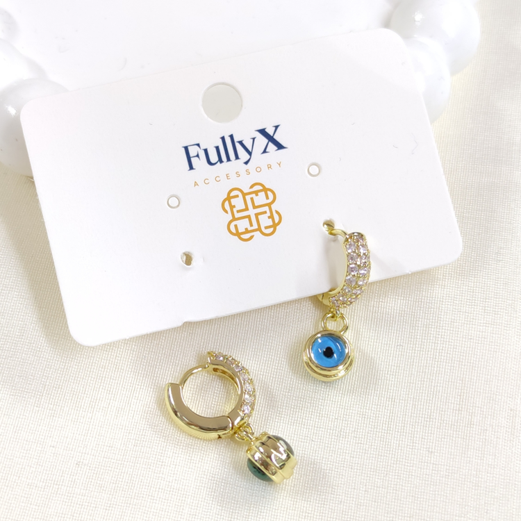 FULLYX 9 MM CAM GÖZ NAZAR 10 MM KALIN HALKA KÜPE ALTIN SARI - STD