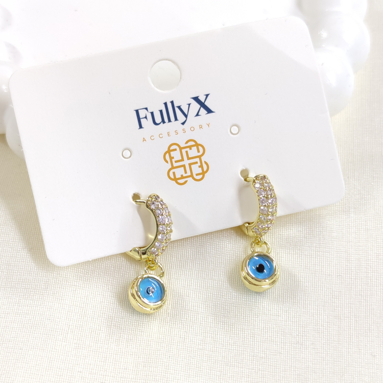 FULLYX 9 MM CAM GÖZ NAZAR 10 MM KALIN HALKA KÜPE ALTIN SARI - STD