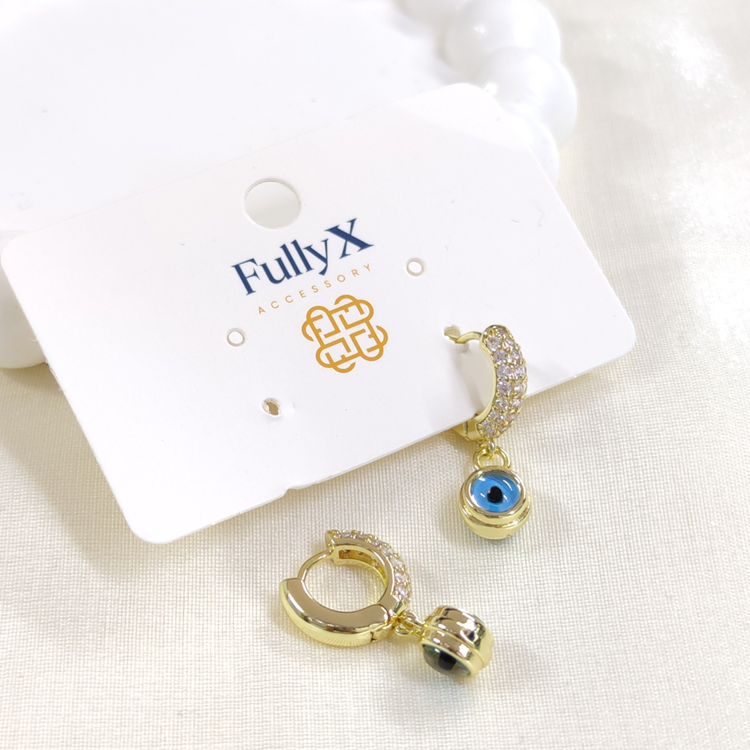 FULLYX 9 MM CAM GÖZ NAZAR 10 MM KALIN HALKA KÜPE ALTIN SARI - STD