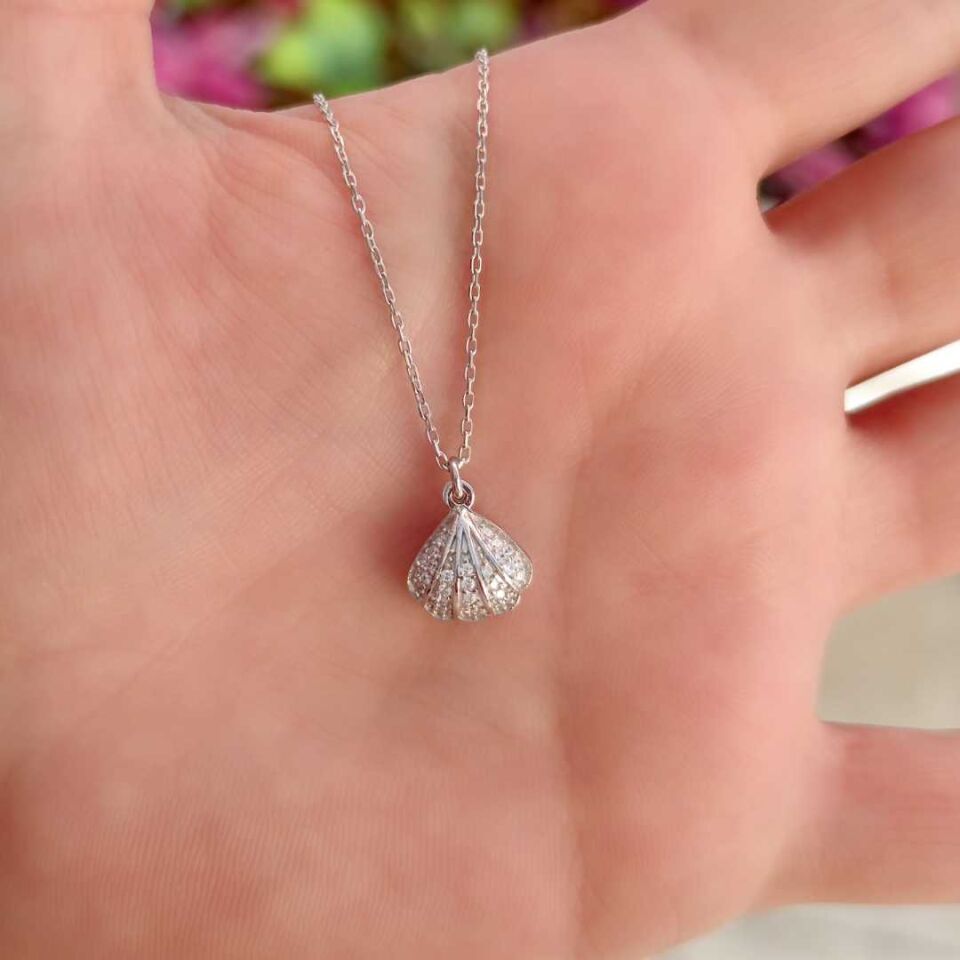 KAPAKLI İNCİLİ İSTİRİDYE DENİZ KABUĞU GÜMÜŞ KOLYE RODYUM BEYAZ - STD