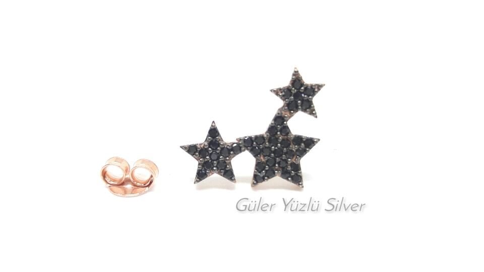 SİYAH TAŞLI ÜÇ YILDIZ ÇİVİ GÜMÜŞ KÜPE (TEK)