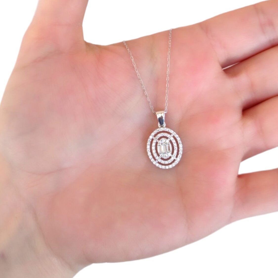 PIRLANTA MONTÜR BAGET OVAL GÜMÜŞ KOLYE RODYUM BEYAZ - STD