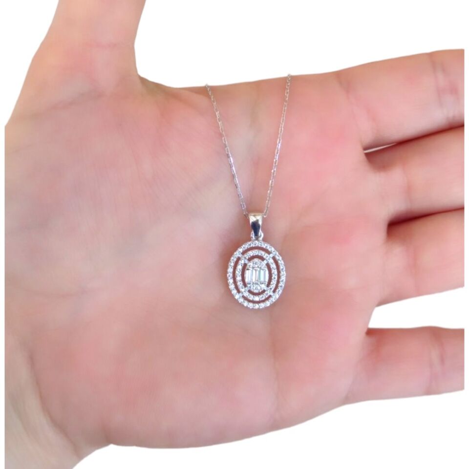 PIRLANTA MONTÜR BAGET OVAL GÜMÜŞ KOLYE RODYUM BEYAZ - STD