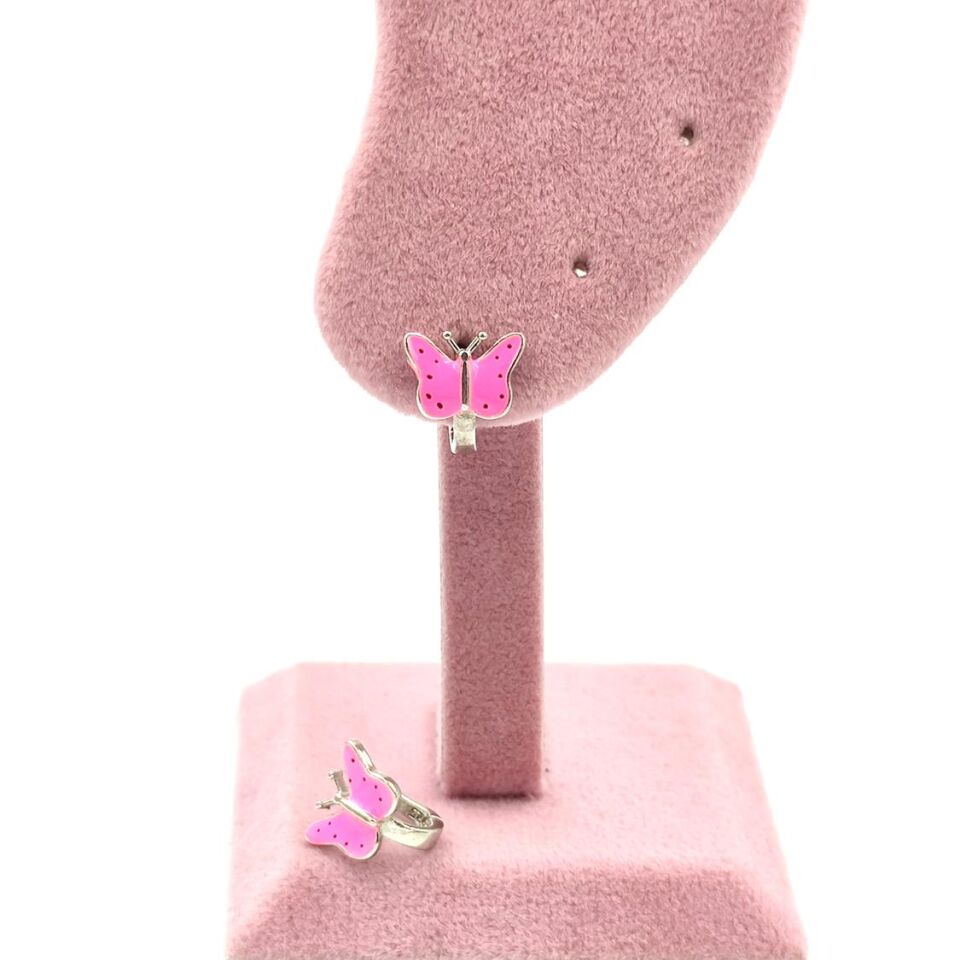 PEMBE MİNELİ KELEBEK ÇOCUK GÜMÜŞ KÜPE
