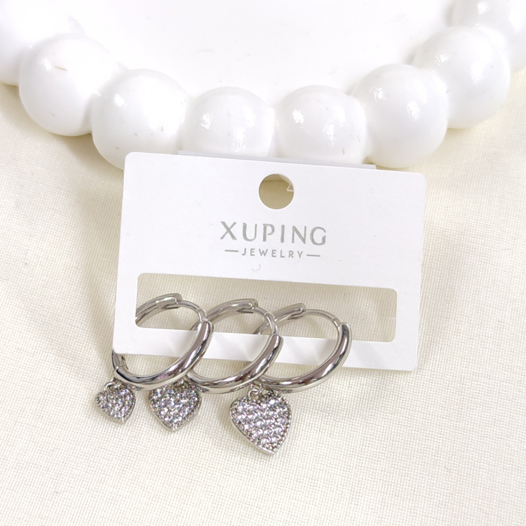 XUPING 16 MM TAŞLI KALP KOMBİN HALKA KÜPE BEYAZ