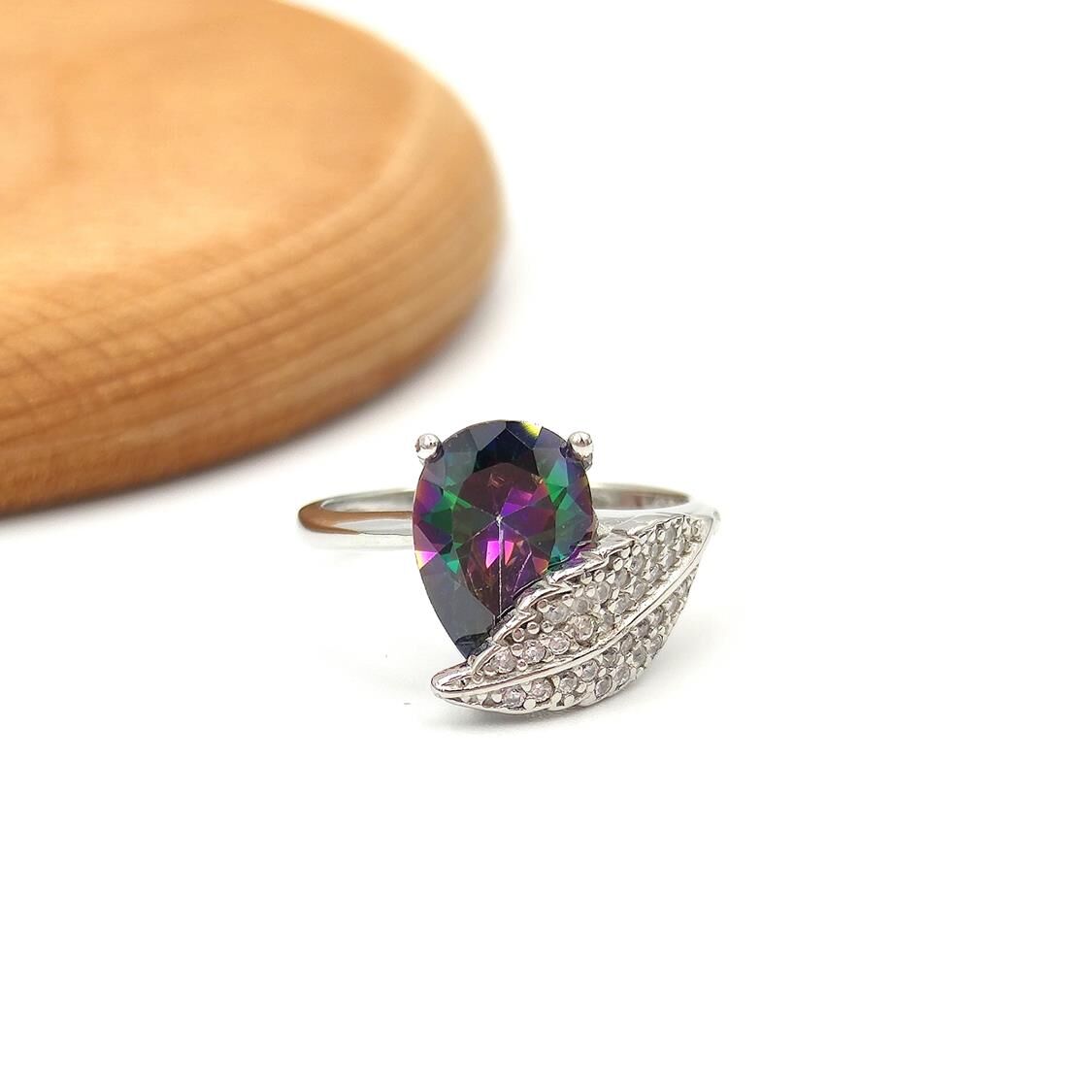 MİSTİK TOPAZ DAMLA YAPRAK GÜMÜŞ YÜZÜK