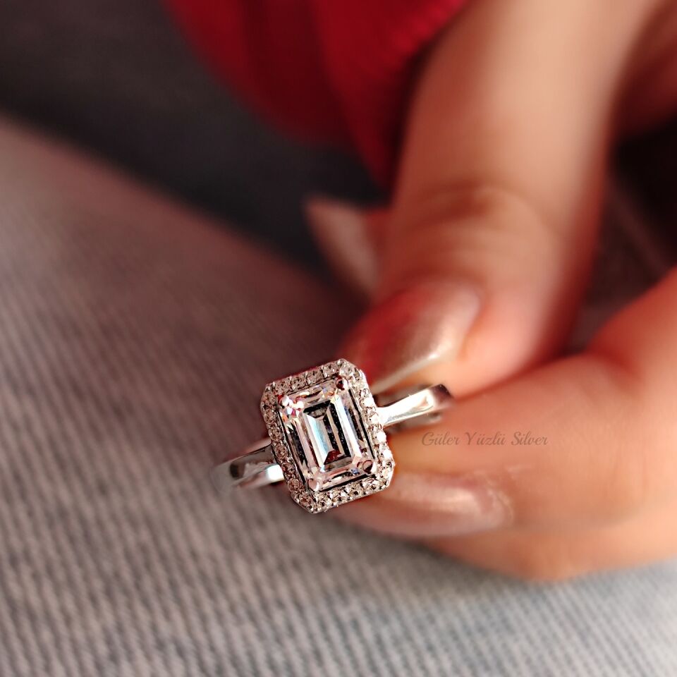 SWAROVSKİ BAGET GÜMÜŞ YÜZÜK G0382 RODYUM BEYAZ - 13