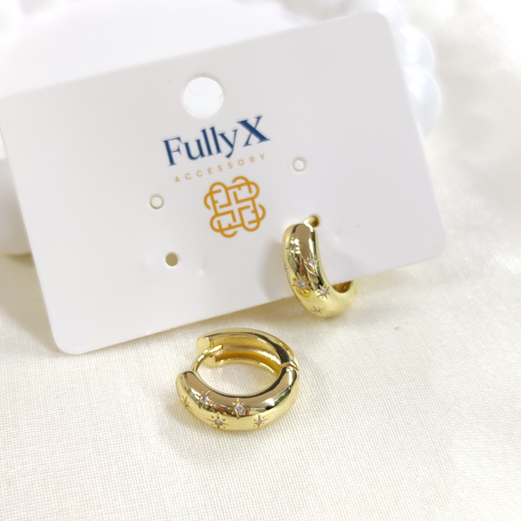 FULLYX 13 MM YILDIZ TAŞ DETAYLI 7 MM KALIN HALKA KÜPE GOLD