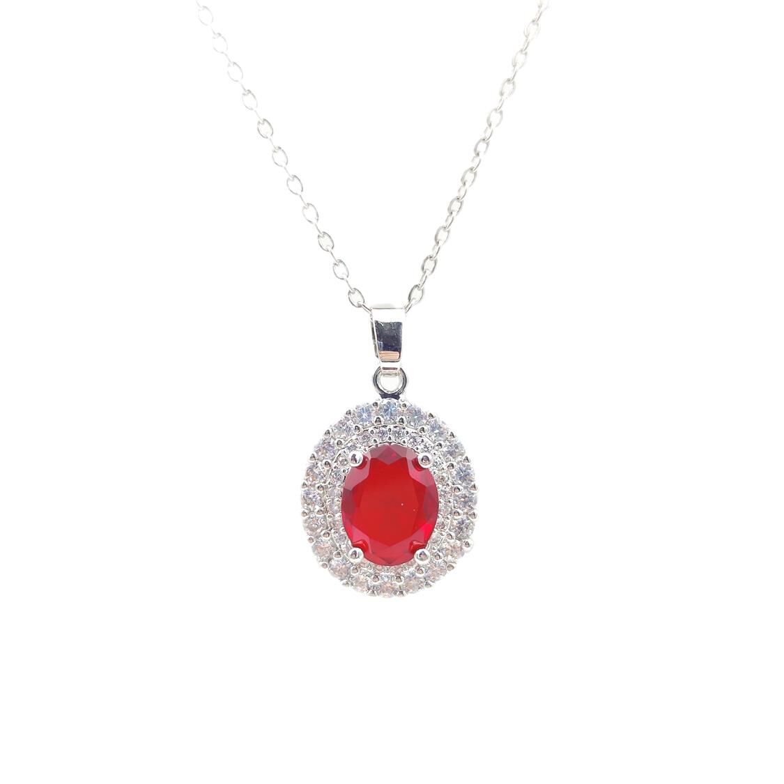 ÇELİK KIRMIZI TAŞLI OVAL KOLYE