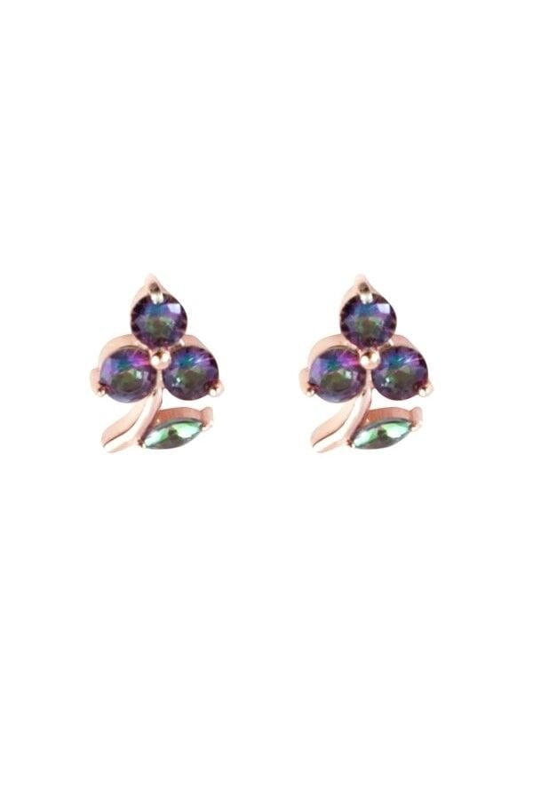 MİSTİK TOPAZ TAŞLI ÇİÇEK ÇİVİ GÜMÜŞ KÜPE