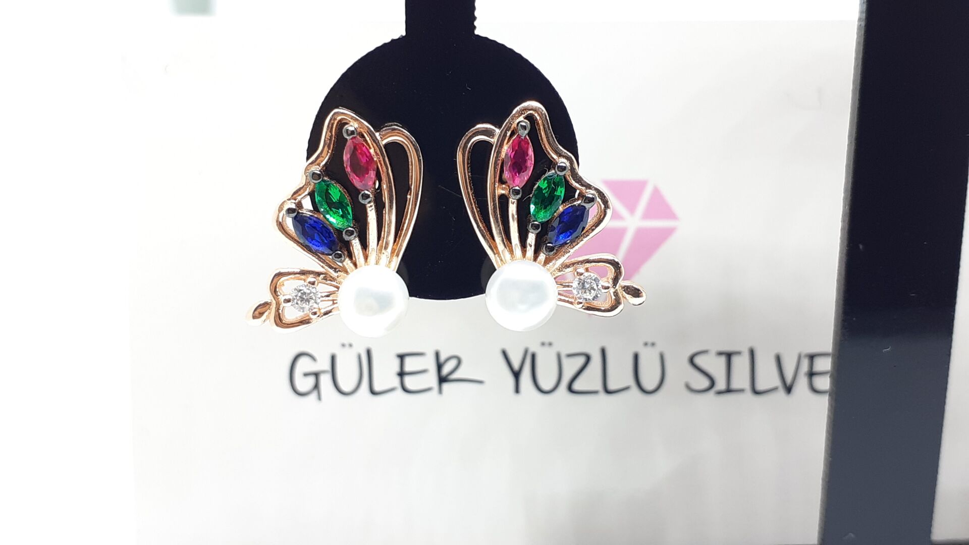 İNCİLİ KELEBEK GÜMÜŞ KÜPE