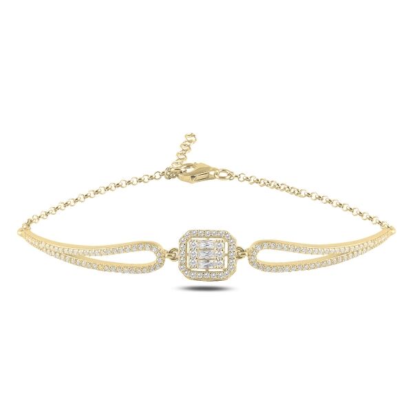 PIRLANTA MONTÜR BAGET GÜMÜŞ BİLEKLİK ALTIN SARI - STD