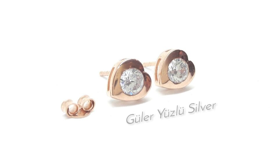 KALP PIRLANTA MODELİ ÇİVİ GÜMÜŞ KÜPE ROSE BAKIR - STD