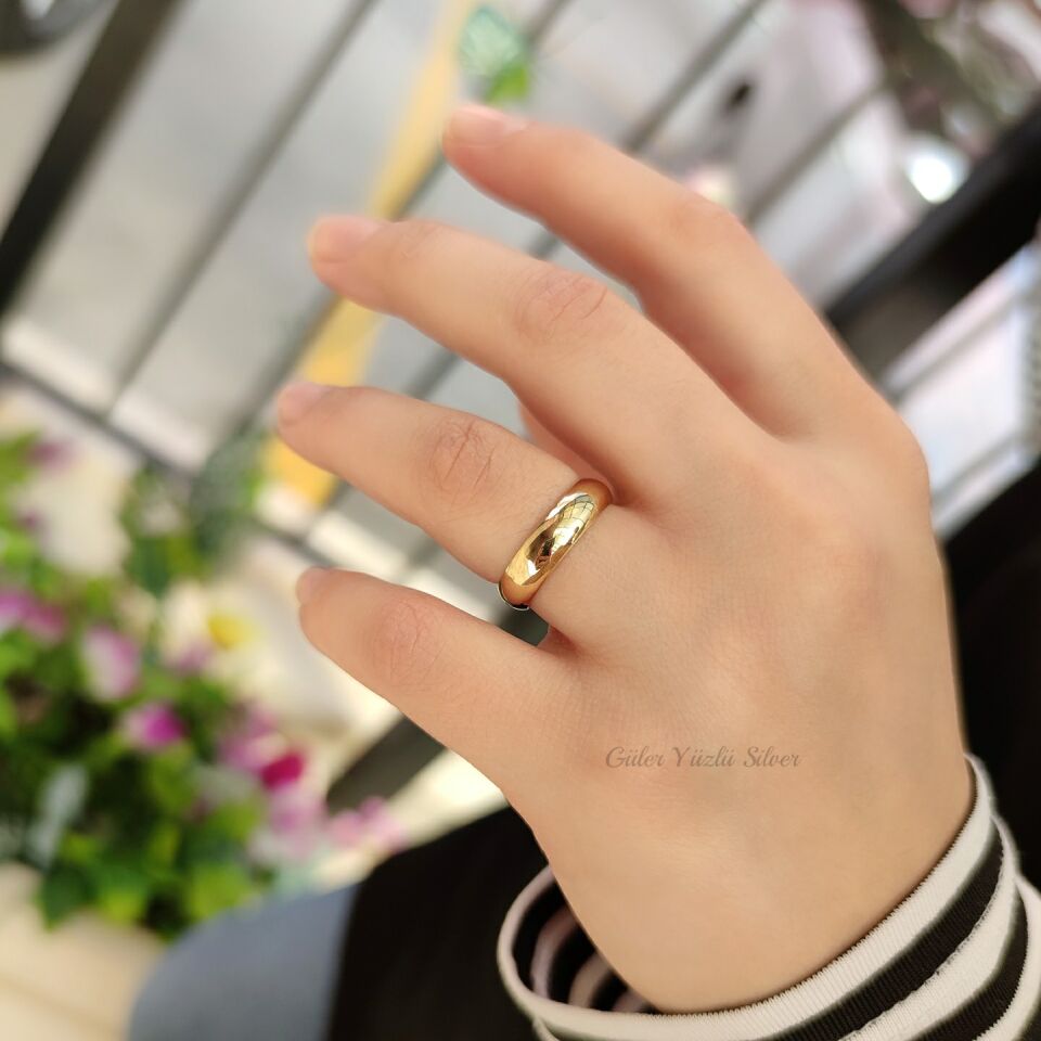 5 MM DÜZ BOMBELİ GÜMÜŞ ALYANS ALTIN SARI - 25
