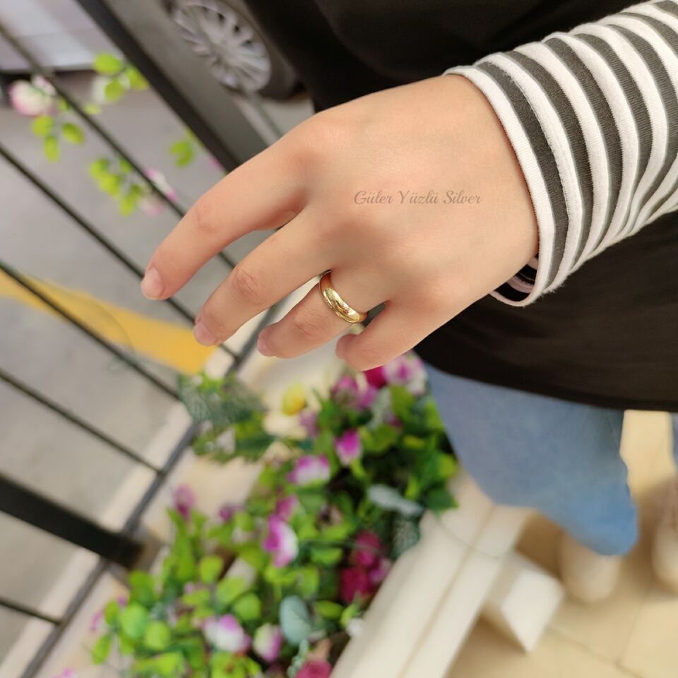 5 MM DÜZ BOMBELİ GÜMÜŞ ALYANS ALTIN SARI - 25