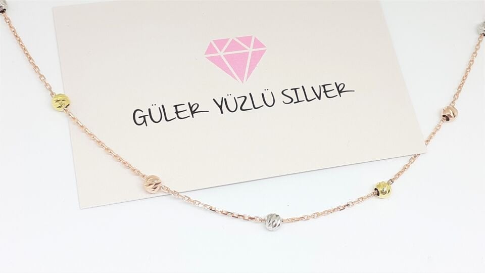 45 CM DORİCA ROSE RENKLİ TOP GÜMÜŞ ZİNCİR KOLYE