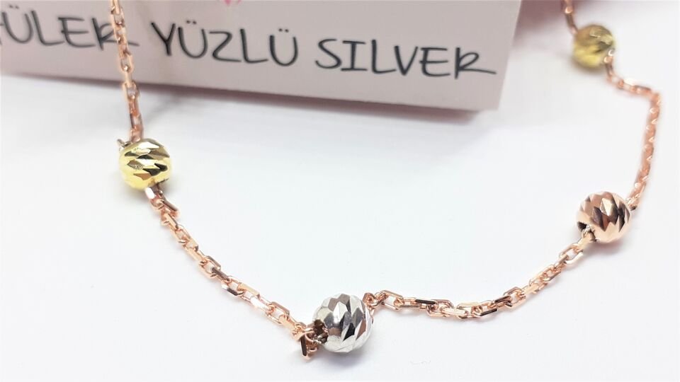 45 CM DORİCA ROSE RENKLİ TOP GÜMÜŞ ZİNCİR KOLYE