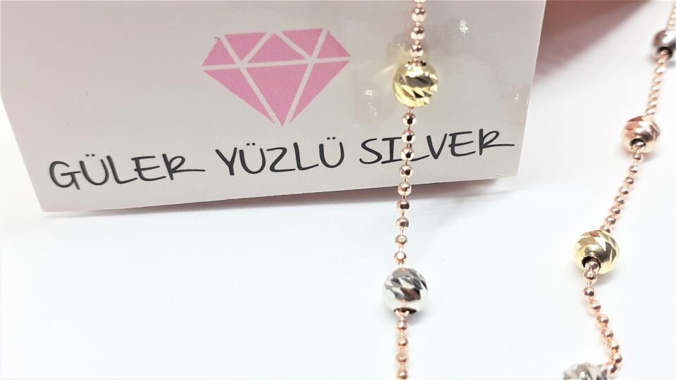 45 CM DORİCA ROSE RENKLİ TOP GÜMÜŞ ZİNCİR KOLYE